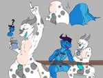 balls bed_sheet bedding beverage bubble butt dancing drunk drunk_bubble duo genitals horn male penis simple_background substance_intoxication tipsy wide_hips lugen_kobold kobold scalie hi_res