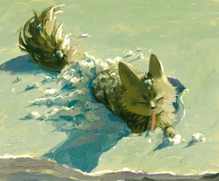 ambiguous_feral ambiguous_gender eyes_closed feral fluffy fur green_body green_fur long_tongue snow solo tongue tongue_out anelfchay rain_world videocult saint_(rain_world) slugcat 2026 digital_media_(artwork) digital_painting_(artwork) hi_res krita_(artwork) painting_(artwork)