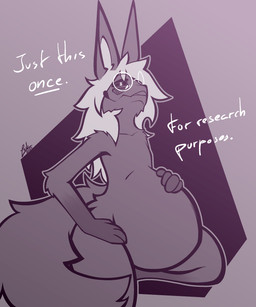 4_fingers anthro belly big_belly black_sclera collarbone eyewear fingers fluffy fluffy_tail glasses gloves_(marking) hair hair_over_shoulder hand_on_belly hand_on_hip inner_ear_fluff jagged_mouth leg_markings long_ears long_hair looking_at_viewer male markings multicolored_body nude pregnant pregnant_male raised_head socks_(marking) solo tail tuft two_tone_body wearing_glasses conditional_dnp lodi_(artist) lodi_(character) demon 5:6 absurd_res hi_res purple_theme restricted_palette signature