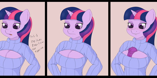 anthro anthrofied base_one_layout basic_sequence blush breasts cleavage cleavage_cutout clothed clothing cutout fur genitals gynomorph hair horn intersex keyhole_turtleneck linear_sequence multicolored_hair one_row_layout penis purple_body purple_fur purple_hair solo sweater three_frame_image three_frame_sequence topwear turtleneck two_tone_hair booponies conditional_dnp friendship_is_magic hasbro my_little_pony mythology twilight_sparkle_(mlp) equid equine mammal mythological_creature mythological_equine unicorn absurd_res hi_res sequence