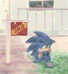 anthro bodily_fluids clothing door front_door gloves grass green_eyes handwear male mismatched_shoes plant quills_(anatomy) sad solo stairs tail tears white_clothing white_gloves white_handwear ifoundyoufaker sega sonic_the_hedgehog_(film) sonic_the_hedgehog_(series) sonic_the_hedgehog eulipotyphlan hedgehog mammal 2025 absurd_res hi_res