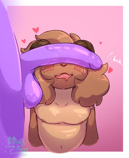 ambiguous_gender anthro balls belly big_penis blush bodily_fluids brown_body brown_fur drooling duo erection fur genitals hair horn humanoid_genitalia humanoid_penis male male/ambiguous nipples nude penis saliva simple_background slightly_chubby text these_aren't_my_glasses minty_kane ramsie_(minty_kane) bovid caprine goat mammal 2026 digital_drawing_(artwork) digital_media_(artwork) hi_res