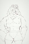 abs anthro boxers_(clothing) boxers_only bulge chest_tuft claws clothed clothing elbow_fur facial_hair looking_at_viewer male mane muscular muscular_male navel open_mouth pecs solo topless tuft underwear underwear_only heylaw21 felid lion mammal pantherine absurd_res hi_res portrait sketch three-quarter_portrait