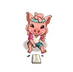 bandanna big_head clothed clothing domestic_pig eraser green_eyes happy hi_res kerchief male mammal pencil_(object) sitting sketchbook smile smiling_at_viewer solo somesoup suid suina sus_(pig)