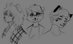 anthro eyewear glasses grey_background group male male/male simple_background smile smiling_at_viewer trio k0d4s dawn_chorus lake_(dawn_chorus) mikko_(dawn_chorus) torulf_(dawn_chorus) canid canine canis felid lion mammal pantherine tiger wolf monochrome nonbinary_(lore)