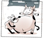 ambiguous_gender anthro belly belly_rub big_belly duo hand_on_belly huge_belly hyper hyper_belly overweight pawplants asdfmovie gregg_(asdf) bovid bovine caprine cattle mammal sheep 2022 digital_media_(artwork) hi_res