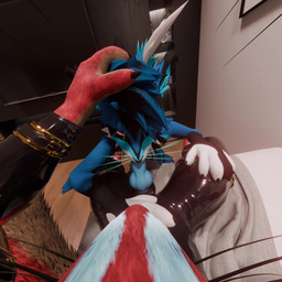 animal_genitalia animal_penis anthro anthro_pov balls blue_penis clothing duo erection fellatio first_person_view forced forced_oral fur genitals knot latex looking_at_viewer male male/male male_pov oral oral_penetration penetration penile penis sex smile tail tongue endoras endoras_(character) isaacjexo canid canine deity jex mammal rexouium 1:1 3d_(artwork) 3d_animation animated digital_media_(artwork) hi_res no_sound short_playtime webm