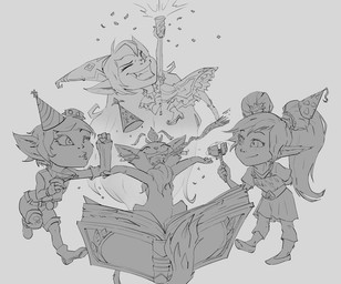 book boots bottomwear celebration clothing confetti dress eyes_closed eyewear eyewear_on_head fangs female feral fluffy fluffy_tail footwear gloves goggles goggles_on_head group hair handwear hat head_accessory headgear headwear high_heeled_boots high_heels humanoid_pointy_ears long_hair long_tail looking_at_another neck_tuft noisemaker open_mouth open_smile pants party_hat pointy_ears shirt shoes short_hair shorts simple_background skirt smile tail teeth topwear tuft whiskers ruffu league_of_legends riot_games tencent lulu_(lol) poppy_(lol) tristana_(lol) yuumi_(lol) felid feline humanoid mammal yordle digital_drawing_(artwork) digital_media_(artwork) sketch