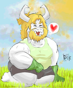 anthro beard belly big_muscles blonde_hair bottomwear clothing facial_hair fur gardening_gloves gloves grass hair handwear heart_speech_bubble horn kneeling male muscular outside pecs plant shirt shorts sky smile solo speech_bubble sun tank_top topwear white_body white_fur ugly-rat15508 deltarune toby_fox_(copyright) undertale_(series) asgore_dreemurr boss_monster_(undertale) bovid caprine mammal absurd_res digital_media_(artwork) hi_res