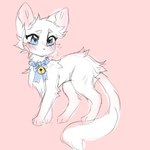 ambiguous_gender bell bell_collar blue_eyes blush collar digitigrade eyebrows feral fur paws quadruped ribbons simple_background solo white_body white_fur anakoluth domestic_cat felid feline felis mammal 1:1 hi_res sketch