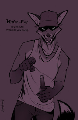 alcohol anthro beer beverage chain_necklace clothing jewelry male necklace obscured_eyes shirt simple_background solo tank_top text topwear rattfood canid canine fox mammal absurd_res english_text hi_res