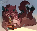 anthro claws eating eating_food female food horn noodles pawpads paws ramen solo tail blitzdrachin conditional_dnp mythology remi_(yeenbitez) dragon hybrid hyena mammal monster mythological_creature mythological_scalie scalie