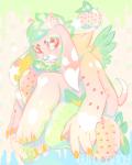 ambiguous_gender anthro food fruit fur hair looking_at_viewer nude plant simple_background solo strawberry grungecandy lagomorph leporid mammal rabbit 4:5 pastel_theme