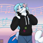 anthro blue_eyes blue_hair clothing electronics fur hair headphones hoodie male pink_nose solo starfish_(accessory) tail topwear white_body white_fur foxenawolf nintendo pokemon pause_(kztxl7) asterozoan echinoderm generation_7_pokemon marine pokemon_(species) primarina starfish 1:1