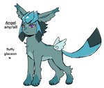blue_body blue_fur butt_wings claws dark_hair diamond_(marking) ear_tuft female feral fluffy fur fur_markings hair markings purple_eyes quadruped short_hair simple_background smile solo tail text tuft unusual_wing_placement white_background wings vedacia nintendo pokemon angel_(veevobyte) eeveelution generation_4_pokemon glaceon pokemon_(species) colored digital_media_(artwork) english_text hi_res model_sheet