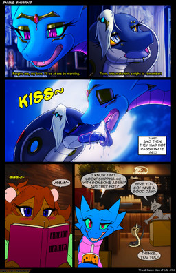 anthro beverage blue_body blue_eyes blue_scales blue_sclera bodily_fluids book bottomwear brown_body brown_fur brown_hair bubble_tea clothing container cup dialogue dialogue_box drinking_straw ear_piercing ear_stud eyebrow_piercing eyebrow_ring eyes_closed facial_piercing fangs female female/female feral flesh_tunnel french_kissing fur furgonomic_piercing furgonomics gauged_snake_hood grey_body grey_scales group hair jewelry kissing licking_tongue light lip_piercing lip_ring magenta_eyes moon moonlight multicolored_body multicolored_scales multiple_tongue_piercings night piercing pink_body pink_scales ring_piercing saliva scales snake_hood snake_hood_piercing speech_bubble talking_feral teeth text tongue tongue_piercing tongue_stud tongue_wrap topwear two_tone_body two_tone_scales ventral_scales yellow_body yellow_scales viroveteruscy black_circus if_hell_had_a_taste janet_stoffa jay_kyles jo-ann_wolf cobra cricetid hamster mammal reptile rodent scalie snake unknown_species 2025 absurd_res comic digital_media_(artwork) english_text hi_res