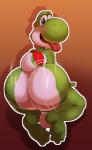 2018 3_toes anthro backsack balls barefoot big_butt biped blush bodily_fluids bouncing_butt butt dinosaur feet genitals green_body green_skin green_yoshi hi_res hindpaw jerseydevil looking_at_viewer male mario_bros nintendo nude open_mouth paws presenting presenting_hindquarters red_body red_skin reptile scalie simple_background smile soles solo sweat toes tongue tongue_out white_body white_skin yoshi