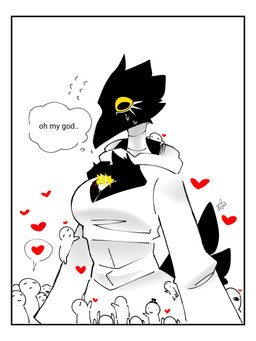 anthro between_breasts big_breasts black_body border breasts choker climbing female hooded_cloak jewelry necklace non-mammal_breasts solo white_border jmaf33r raven_(jmaf33r) avian bird corvid corvus_(genus) oscine passerine raven 3:4 hi_res