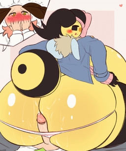 ahegao anthro big_breasts big_penis blush blushing_profusely bodily_fluids boyfriend/girlfriend breasts clothing curvy_figure duo female genital_fluids genitals gentle_sex heart_eyes heart_symbol hot_dogging huge_breasts legwear looking_pleasured male male/female orgasm panties penis precum romantic romantic_ambiance romantic_couple romantic_sex sex shy smug thick_thighs thigh_highs toony underwear voluptuous voluptuous_anthro voluptuous_female woebeeme annabee_(woebeeme) motthew_(woebeeme) arthropod bee honey_bee hymenopteran insect lepidopteran mammal moth 2026 5:6 animated hi_res