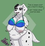 anthro anthrofied belly_overhang big_breasts bra breasts clothing dialogue female mature_female nipples overweight overweight_female sagging_breasts solo text underwear lonnyk 101_dalmatian_street 101_dalmatians disney delilah_(101_dalmatians) canid canine canis dalmatian domestic_dog mammal english_text hi_res