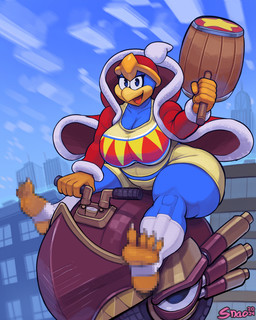 4_toes anthro beak big_breasts biped blue_body breasts cape censored_feet clothed clothing cloud crossgender drone_(vehicle) feet female hammer looking_at_viewer machine mtf_crossgender open_mouth outside pixelated sky soles solo stirrup_legwear toes tools snao kirby_(series) kirby_air_ride nintendo king_dedede avian bird penguin 2024 censored dated hi_res signature