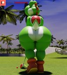 3d_(artwork) anthro balls big_butt blender_(artwork) boots boots_only butt butt_focus camseven clothing digital_media_(artwork) dinosaur dragon footwear footwear_only genitals golf_ball golf_club green_body green_yoshi hi_res huge_butt male mario_bros mostly_nude multicolored_body mythological_creature mythological_scalie mythology nintendo nude palm_tree patreon plant prehistoric_species rear_view reptile scalie shell shoes short_tail solo tail thick_thighs tree two_tone_body white_body wide_hips yoshi yoshi_(character)