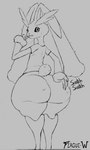 anthro big_butt bottomless bottomless_female breasts brush brushing brushing_teeth butt clothed clothing female huge_butt long_ears looking_at_viewer looking_back scratching_butt small_breasts solo thick_thighs wide_hipped_female wide_hips plague_w nintendo pokemon generation_4_pokemon lagomorph leporid lopunny mammal pokemon_(species) rabbit hi_res monochrome sketch