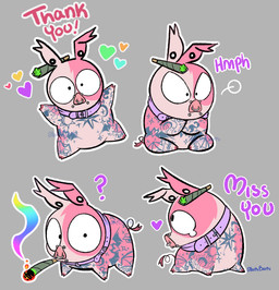 ambiguous_gender angelbite_piercing bodily_fluids bridge_piercing chibi collar drugs ear_piercing facial_piercing feral gauged_ear grey_background half-closed_eyes hooves lip_piercing marijuana marijuana_blunt narrowed_eyes nose_piercing nose_ring piercing pink_body pink_skin ring_piercing simple_background smoking smoking_marijuana sticker_pack stud_piercing tears teary_eyes wide_eyed sparkibarki puppi_(sparkibarki) domestic_pig mammal suid suine sus_(pig) hi_res nonbinary_(lore)