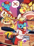 anthro appliance breasts chef cooking cooking_with_furs cookware duo fangs female food food_transformation freckles frying_pan fur furgonomics kitchen_appliance kitchen_utensils open_mouth oven pancake plate red_cheeks scared smile smirk stove tail_star teeth tools transformation window la-frugele nintendo pokemon pokemon_cafe_remix felid feline food_creature generation_1_pokemon generation_4_pokemon mammal pikachu pokemon_(species) rodent shinx comic hi_res