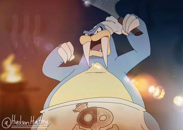 angry anthro apron belly big_belly blue_body chef_hat claws clothing fire hat headgear headwear holding_knife holding_object knife lens_flare male open_mouth sharp_teeth solo tan_body teeth tusks yelling hudsonhatley activision crash_bandicoot_(series) crash_twinsanity rusty_walrus mammal marine pinniped walrus 2020 hi_res