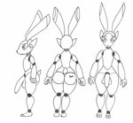 5_fingers anthro balls butt femboy fingers genitals machine male penis scut_tail short_tail solo tail yellow_eyes jiqqy 13un lagomorph leporid mammal rabbit robot model_sheet sketch