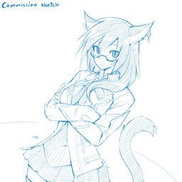bottomwear clothing crossed_arms ear_piercing ear_ring eyewear female glasses looking_at_viewer piercing ring_piercing simple_background skirt solo standing text wearing_glasses white_background sollyz animal_humanoid cat_humanoid felid felid_humanoid feline feline_humanoid felis humanoid mammal mammal_humanoid 1:1 2017 blue_and_white digital_drawing_(artwork) digital_media_(artwork) english_text hi_res monochrome signature sketch