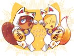 anthro blush cat_costume clothing coin costume duo male shandrawaka shanutaka animal_crossing cat_day maneki-neko nintendo crazy_redd tom_nook_(animal_crossing) canid canine fox mammal raccoon_dog tanuki hi_res