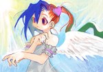 clothing dress feathered_wings feathers female hair heart_symbol light light_beam long_hair multicolored_hair not_furry pale_skin ponytail solo sunbeam sunlight wings yogurt200 angel angel_humanoid humanoid