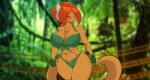 abs anthro black_nose female forest hair jungle muscular muscular_female one_eye_closed orange_eyes plant solo translucent translucent_hair tree wink mastergodai knuckle_up! chica_(mastergodai) felid feline lynx mammal