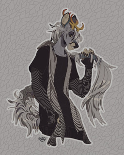 alternative_fashion anthro antlers arm_warmers armwear bottomwear cheek_tuft clothing colored_nails denim denim_bottomwear denim_clothing facial_tuft fur goth grey_body grey_fur hair horn inner_ear_fluff jeans male nails pants pattern_background scarf shirt simple_background smile solo t-shirt tail tail_tuft tan_body tan_fur topwear tuft white_body white_fur white_hair wide_eyed terribleanimal mythology aurelian_valtois deer dragon hybrid mammal mythological_creature mythological_scalie scalie hi_res