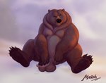 anthro balls belly big_belly brown_body brown_fur erection fur genitals male moobs overweight overweight_male penis sitting solo themorghull brother_bear disney tug_(brother_bear) bear mammal 2023 hi_res