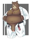 anthro belly bottomwear brown_body brown_fur chain_necklace clothed clothing eye_scar facial_scar fur genitals humanoid_genitalia humanoid_penis jacket jewelry male moobs necklace open_bottomwear open_clothing open_pants open_shirt open_topwear overweight overweight_male pants penis scar shirt solo topwear white_bottomwear white_clothing white_pants tumu mihoyo zenless_zone_zero ben_bigger bear mammal 2023 5:6 hi_res