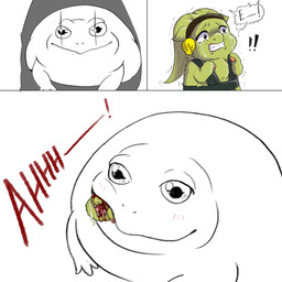 accessory ambiguous_feral ambiguous_gender blood blush bodily_fluids clenched_teeth clothed clothed_feral clothing crying dialogue duo dying fatal_vore female female_feral feral fur glowing glowing_eyes gore green_body green_fur happy headband hooves open_mouth scared screaming tan_hooves tears teeth text vore young young_female young_feral yellowcottoncandy030 fluffy_pony star_wars amphibian fluffy_pony_(species) frog mammal 1:1 2025 comic digital_media_(artwork) english_text hi_res partially_colored