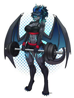 4_toes 5_fingers abs anthro big_breasts biped black_sclera blue_hair bottomwear breasts claws clothed clothed_anthro clothed_female clothing countershade_torso countershading deadlift feet female fingers front_view fully_clothed fully_clothed_anthro fully_clothed_female grey_body hair horn muscular muscular_anthro muscular_female navel non-mammal_breasts non-mammal_navel simple_background solo standing thick_thighs toe_claws toes topwear wide_hips wings yellow_eyes pgm300 mythology brandy_(ice_sickle) dragon mythological_creature mythological_scalie scalie 2025 digital_drawing_(artwork) digital_media_(artwork) hi_res