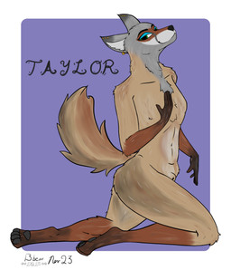 animal_genitalia anthro arm_tuft big_pupils biped black_body black_fur black_nose blue_eyeshadow brown_body brown_fur butt chest_tuft dipstick_arms dipstick_ears dipstick_legs ear_markings ear_piercing ear_ring ear_tuft elbow_tuft eyebrows eyeshadow femboy fingers fluffy fluffy_ass fluffy_shoulders fur genitals gloves_(marking) green_eyes grey_body grey_fur hand_on_chest knee_tuft kneeling lean_body leg_markings leg_tuft looking_at_viewer makeup male markings multicolored_body multicolored_ears multicolored_fur name_drop neck_tuft nude nude_anthro nude_male pawpads paws piercing pose pupils red_body red_fur ring_piercing sheath simple_background small_sheath smile socks_(marking) solo tail thick_thighs tuft bbear taylor_(bbear) canid canine fox iberian_fox mammal 2025 dated digital_media_(artwork) hi_res model_sheet signature