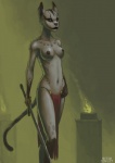 anthro bottomwear breasts clothing female loincloth melee_weapon nipples slim solo sword tail weapon vectorconflict bethesda_game_studios microsoft skyrim the_elder_scrolls felid khajiit mammal hi_res