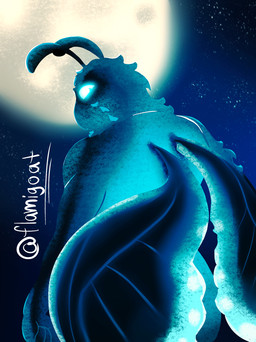 4_fingers antennae_(anatomy) anthro blue_antennae blue_body blue_eyes blue_fur blue_sky blue_wings clear_sky female fingers fur glowing glowing_eyes insect_wings light moon mouthless no_eyebrows noseless outside sky solo standing text wings flamigoat mothwoman arthropod insect lepidopteran moth 2024 artist_name colored digital_drawing_(artwork) digital_media_(artwork) half-length_portrait hi_res lighting portrait shaded