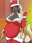 5_fingers absolute_territory anthro anthrofied belly big_belly big_breasts blurred_background breasts christmas_tree cleavage clothed clothing collarbone female fingers green_sclera grey_body holidays humanoid_hands inside legwear leotard navel non-mammal_breasts outie_navel plant pregnant pregnant_anthro pregnant_female red_eyes smile solo thick_thighs thigh_highs tree wide_hips dima_(artist) christmas nintendo pokemon arceus generation_4_pokemon legendary_pokemon pokemon_(species) 2023 colored digital_media_(artwork) hi_res shaded