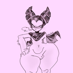 body_hair cape clothing female flat_chested horn pubes shortstack solo thick_thighs wide_hips eldiipiid humanoid 2025 low_res