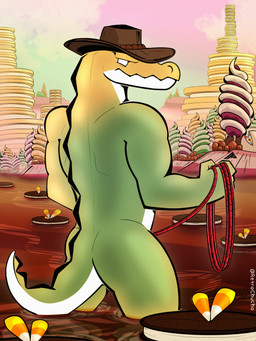 anthro australian candy dessert food green_body gummy_(food) landscape male muscular yellow_body retrochuchos retromutt glitch_productions the_amazing_digital_circus gummigoo_(tadc) food_creature living_candy 3:4 absurd_res hi_res