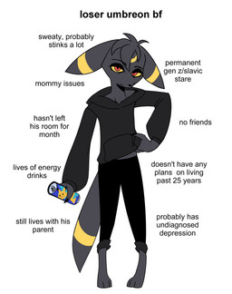 anthro beverage black_body black_bottomwear black_clothing black_fur black_hair black_hoodie black_nose black_pants black_text black_topwear bottomwear can clothed clothed_anthro clothed_male clothing container energy_drink fur hair holding_beverage holding_can holding_container holding_energy_drink holding_object hoodie looking_at_viewer male markings mouth_closed pants pokemorph red_eyes ring_(marking) simple_background solo standing tail text topwear white_background yellow_body yellow_fur yellow_sclera odeko-yma nintendo pokemon lucky_(odeko-yma) eeveelution generation_2_pokemon pokemon_(species) umbreon 2026 absurd_res english_text hi_res