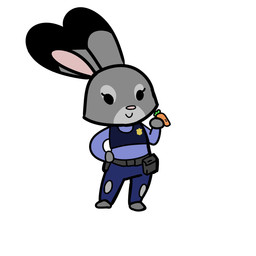 anthro carrot_pen chibi clothed clothing dipstick_ears ear_markings female fully_clothed fur grey_body grey_fur hand_on_hip holding_object looking_at_viewer multicolored_ears police police_uniform simple_background smile solo toony uniform white_background thatmoosewithabigcaboose disney zootopia judy_hopps lagomorph leporid mammal rabbit 1:1 hi_res