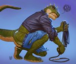 anthro butt cable clothing male plantigrade raised_heel solo spikes spikes_(anatomy) tail tiptoes wardrobe_malfunction lion21 rocco_(tallion) dinosaur prehistoric_species reptile scalie theropod tyrannosaurid tyrannosauroid tyrannosaurus tyrannosaurus_rex