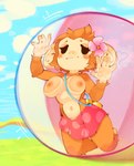 accessory against_surface anthro bottomwear breast_squish breasts clothed clothing female flower flower_in_hair frown hair hair_accessory on_glass plant skirt solo squish topless onimiere meemee haplorhine mammal monkey primate hi_res